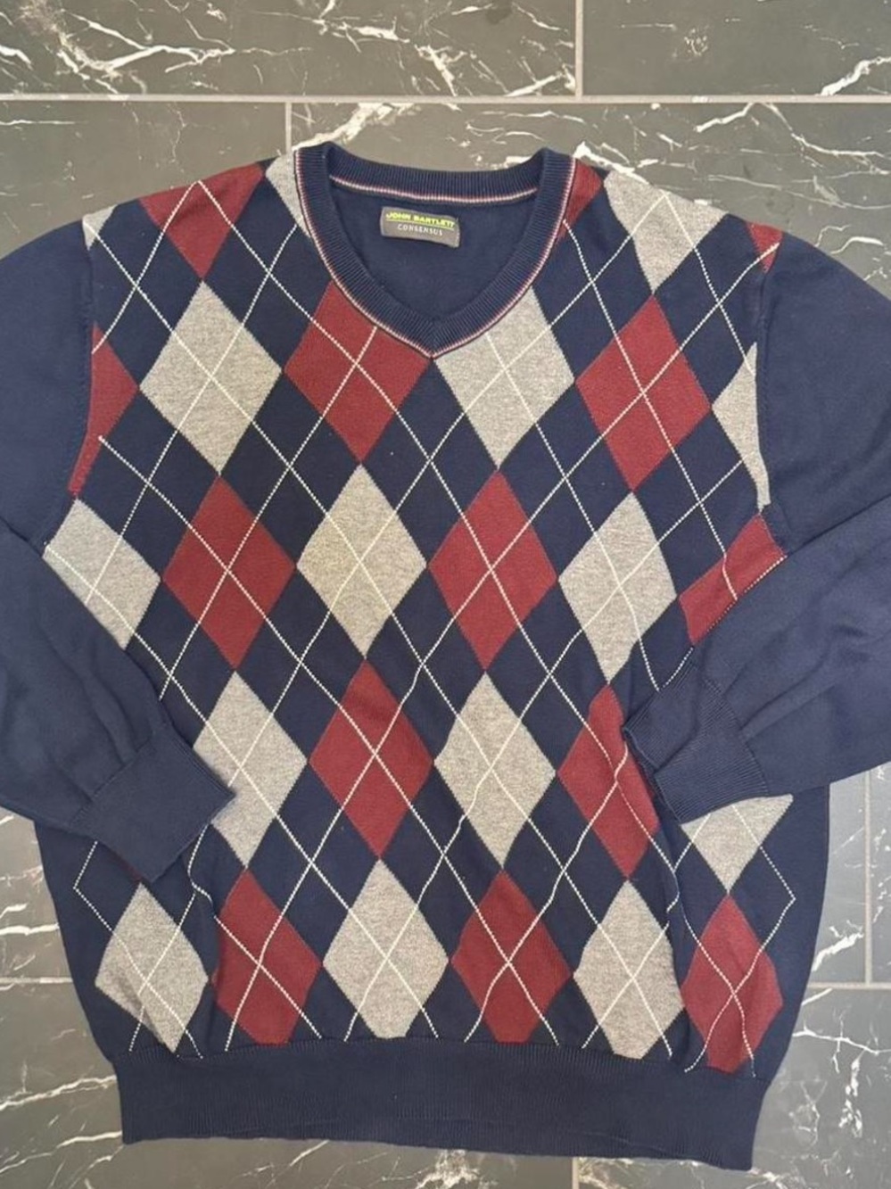 Classic Argyle V-Neck Sweater - Navy, Red & Gray